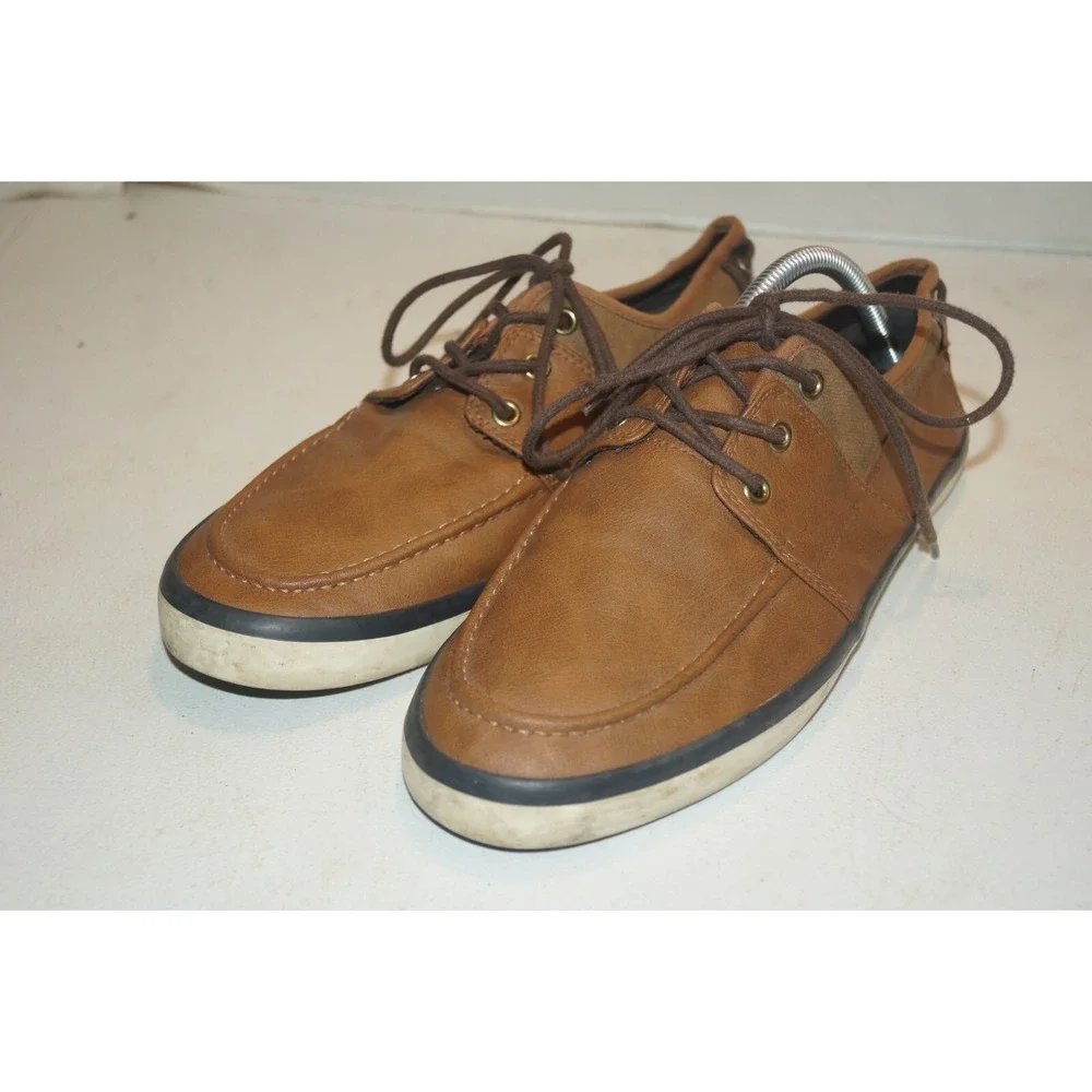 Parker & Sky Mens Brown Navy Leather Round Toe Casual Shoes SZ 10.5 Oxford - U22